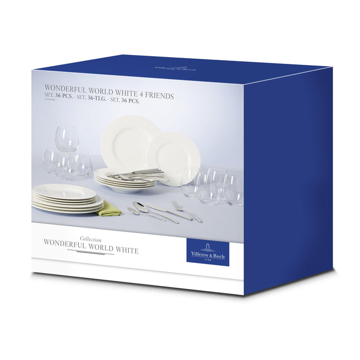 Wonderful World White Dinner Set For 4 People, 36 Pieces
