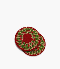 طقم مفرش أطباق وينتر ويمزي أحمر وأخضر مطرّز بالخرز - عدد 2