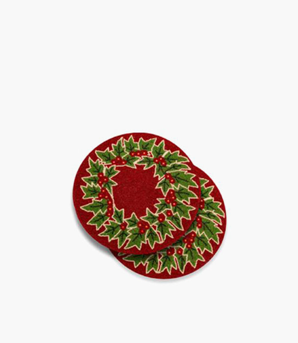 طقم مفرش أطباق وينتر ويمزي أحمر وأخضر مطرّز بالخرز - عدد 2