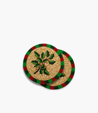 طقم مفرش أطباق وينتر ويمزي بيج وأخضر مطرّز بالخرز - عدد 2