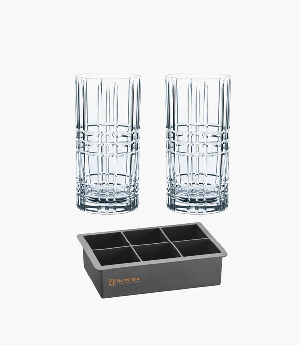 Square Set Longdrink glass & Ice Cube Set - 3 Pieces