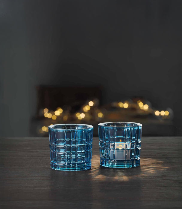 Square Vintage Blue Votive 2 Pcs