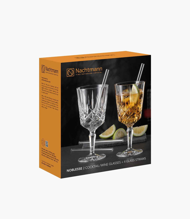 Noblesse Cocktail glasses Set of 2 with 4 Glass Straws