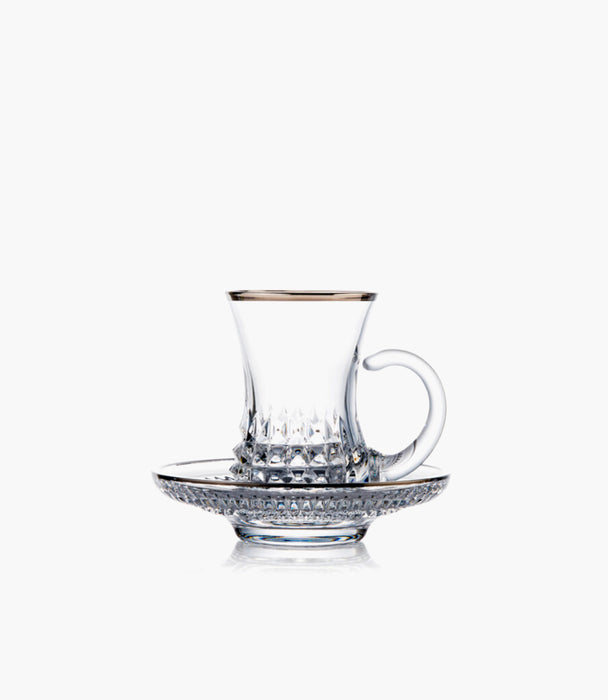 Diamond Platinum Tea Cup w/ Saucer Set of 2