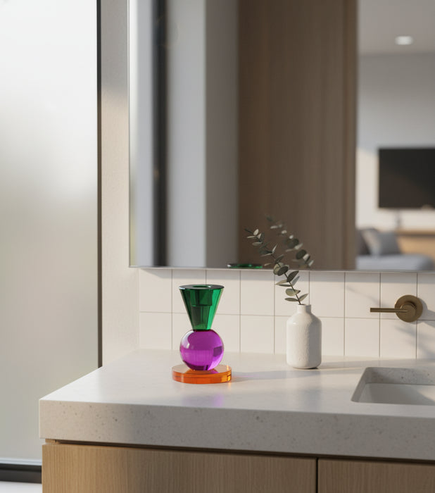 حامل شمعة تيبر كريستالي أخضر وبنفسجي صغير