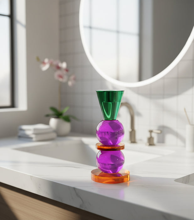 حامل شمعة تيبر كريستالي أخضر وبنفسجي متوسط الحجم