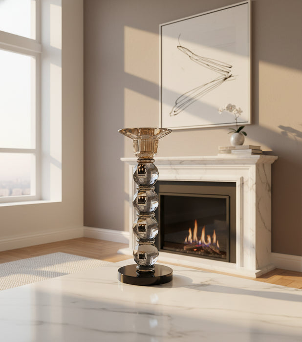 حامل شمعة تيبر كريستالي رمادي كبير