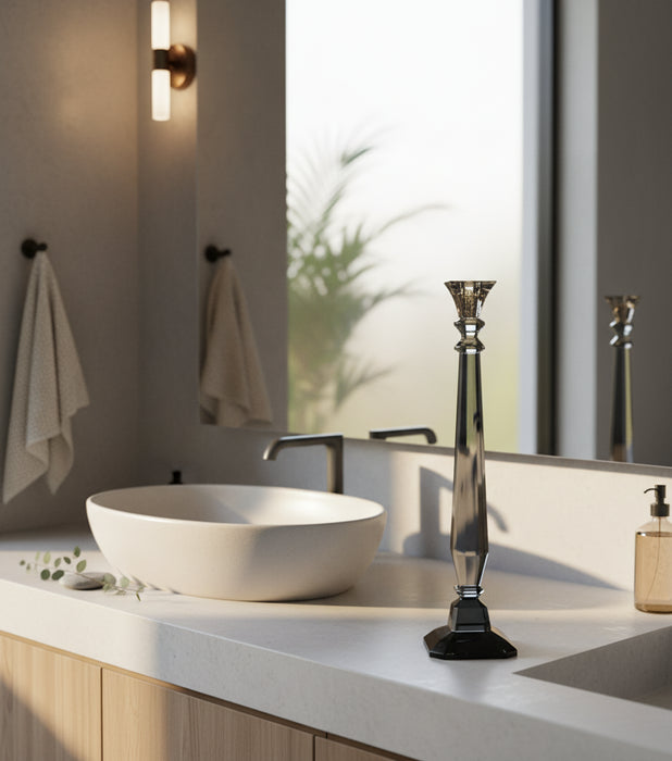 حامل شمعة تيبر كريستالي كهرماني ورمادي كبير