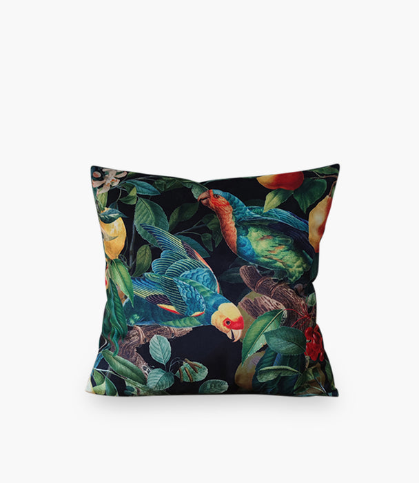 وسادة أمازونيا مخمل ملوّنة برسمة طيور الببغاء