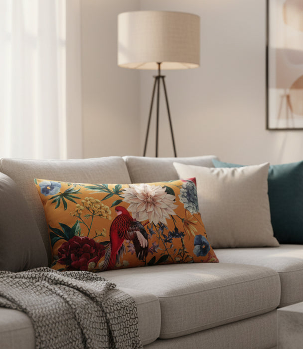 وسادة فلورال مخمل ملوّنة برسمة طيور وأزهار - 30×50 سم