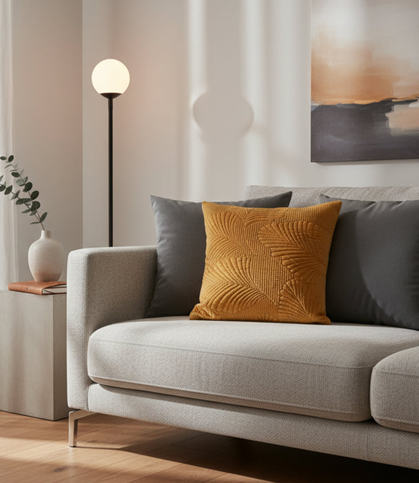 وسادة جابانيز بانانا ليف مخمل برتقالية بنقشة أوراق الشجر - 4