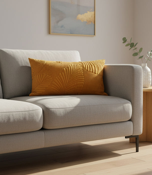 وسادة جابانيز بانانا ليف مخمل برتقالية بنقشة أوراق الشجر - 3