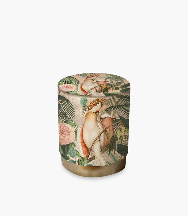 مقعد تخزين جانبي نورديك مخمل بيج برسمة طيور