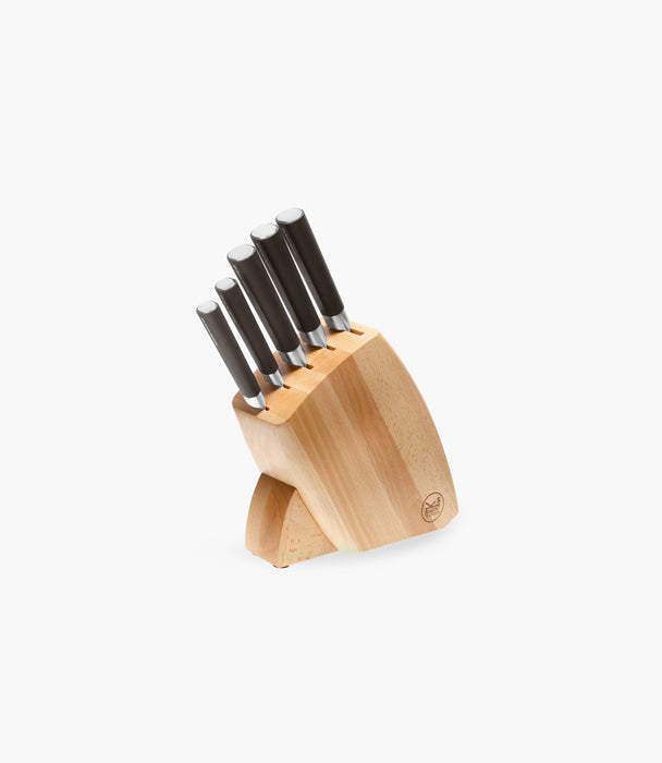 Knife Block 5 Pcs Stainless Steel & Wood Black