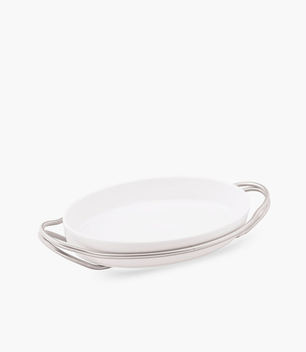 New Living Serving Dish Porcelain Oval Satin S/Steel 44x27cm