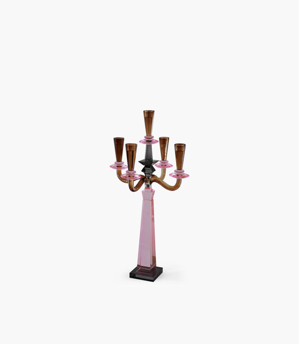 شمعدان فايف هيدز كريستالي كهرماني بخمسة أذرع