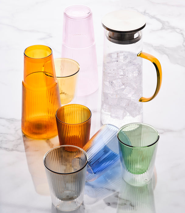 Narciso Borosilicate Multicolour Pleated Tumblers Set of 6