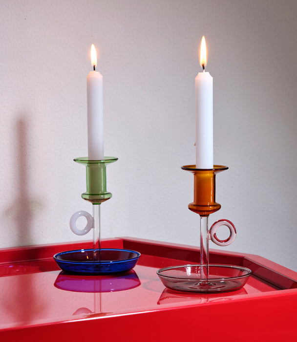 Le Bugie Candleholder Bud Green, Clear and Blue Base 14cm
