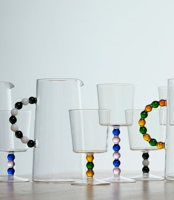 إبريق كوليير زجاجي شفاف بمقبض أبيض ورمادي