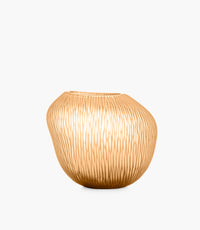 Carving Peach Satin Glass Vase – Vertical Wavy Stripes, 24 c