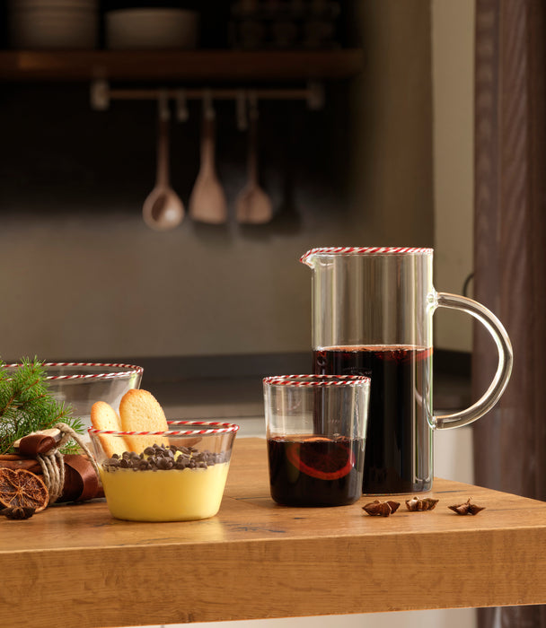 Sweet Red/White Rim Borosilicate Glass Cups Set of 4