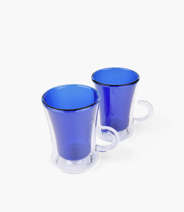 Blue Handle Clear Tea Cup S/2