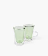 Green Handle Clear Tea Cup S/2