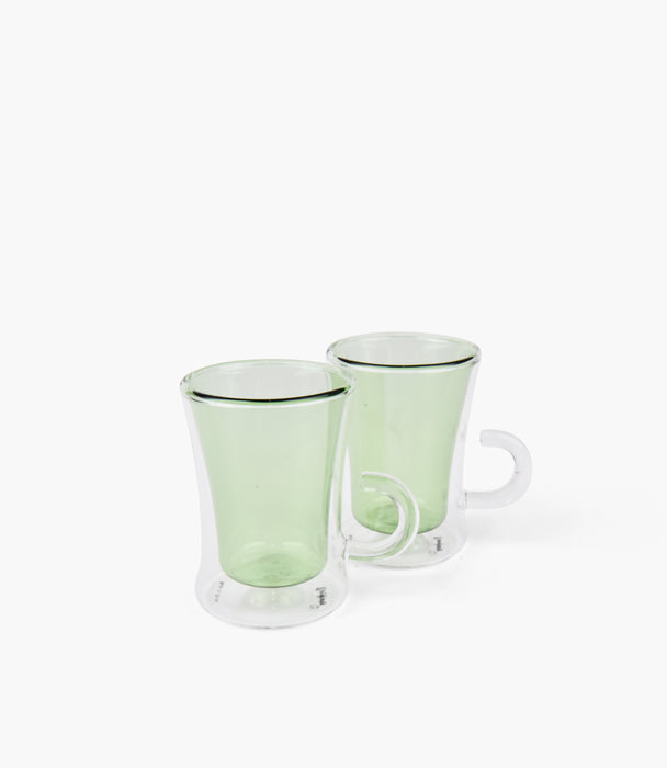 Green Handle Clear Tea Cup S/2