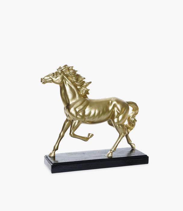 Resin Horse Gold With Black Base 27cm