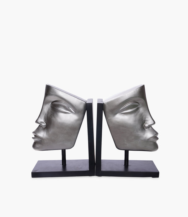 Resin Bookends Silver Face With Black Base