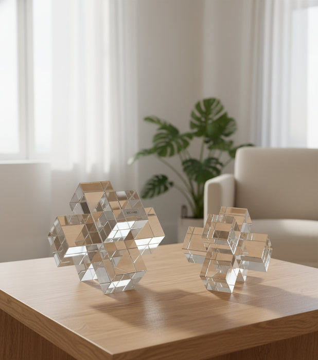 طقم حاجزات كتب جيوماتريك كريستال شفافة بتصميم هندسي - عدد 2