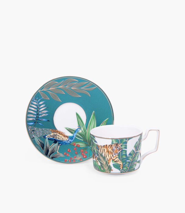 Leopard Coffee Cup W/Saucer 220mL Green