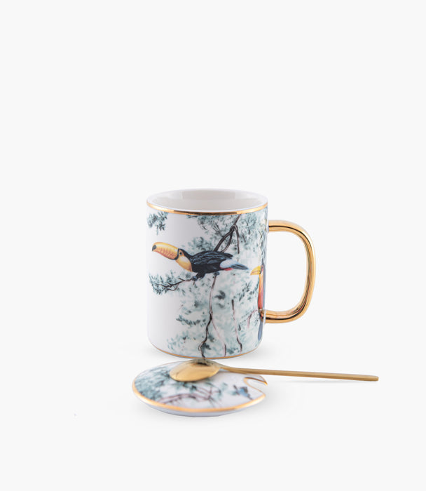 Touqan Ceramic Mug With Lid And Spoon 350mL Multicolour
