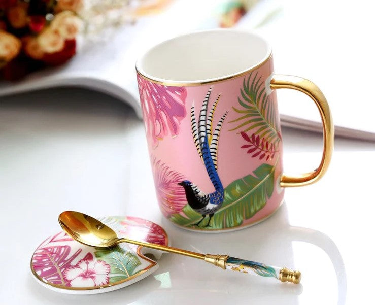 Touqan Ceramic Mug With Lid And Spoon 350mL Multicolour
