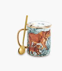 Flying Bird Ceramic Mug With Lid And Spoon 350mL Multicolour