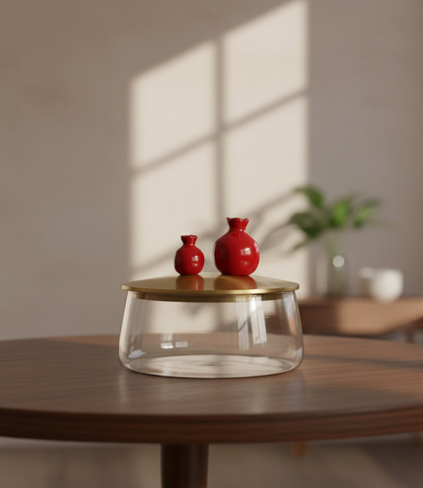 Red Pomegranates Candy Jar Aluminum Lid Top 12Cm Base 10Cm H