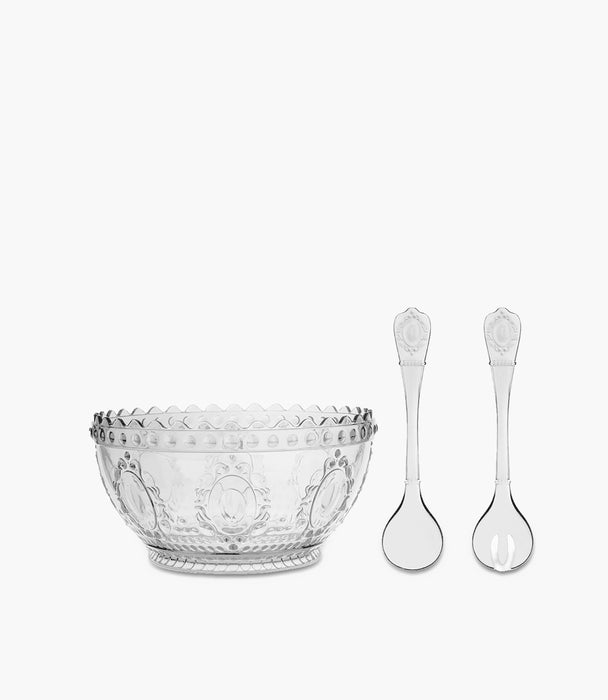 Baroque & Rock Set Salad Bowl & Cutlery Clear