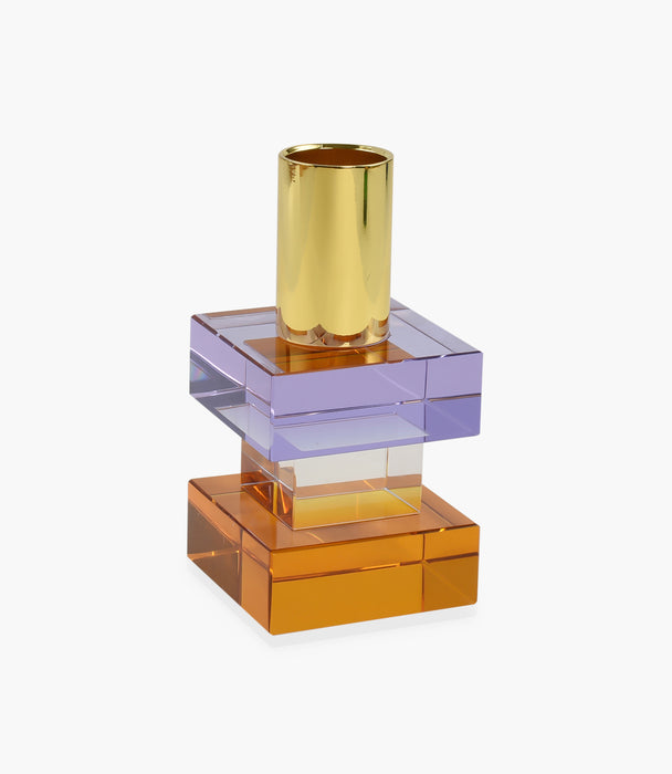 Kiyara Crystal Glass Candlestick Purple/Orange 5x5x10cm