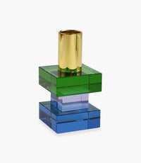 Kiyara Crystal Glass Candlestick Green/Blue 5x5x10cm - Roomours UAE