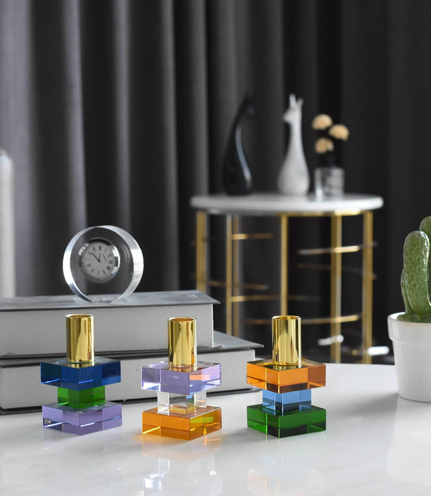 Kiyara Crystal Glass Candlestick Green/Blue 5x5x10cm - Roomours UAE