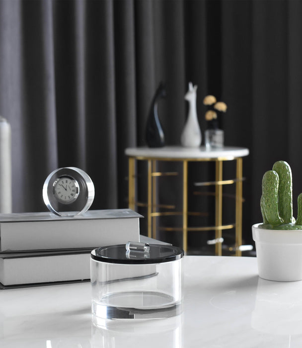 Kiyara Crystal Glass Jar Round Clear/ Black 10x10x8.6cm - Roomours UAE