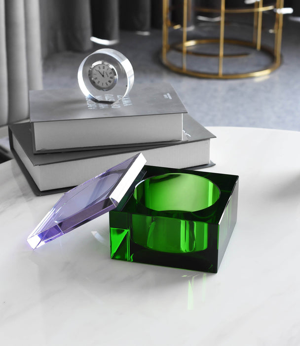 Kiyara Crystal Glass Jar Box Green/Purple 13x13x8cm - Roomours UAE