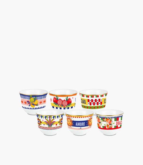 طقم فناجين قهوة دولتشي فيتا سيراميك برسوم ملونة - عدد 6