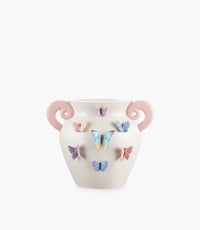 مزهرية بترفلاي سيراميك مزينة بفراشات ملونة مع مقابض