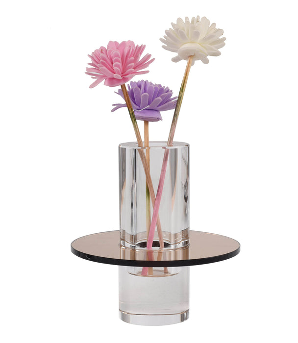 Kiyara Crystal Glass Vase Clear & Brown Low 12x12x12.5cm - Roomours UAE