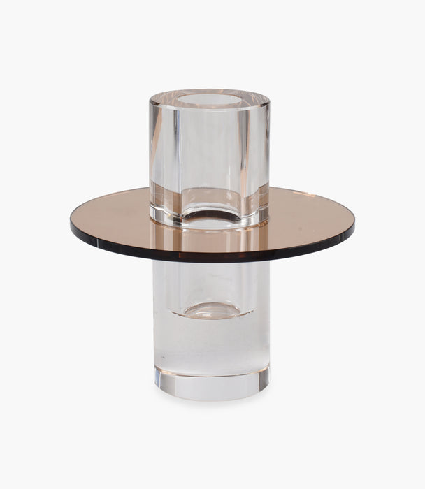 Kiyara Crystal Glass Vase Clear & Brown High 12x12x12.5cm