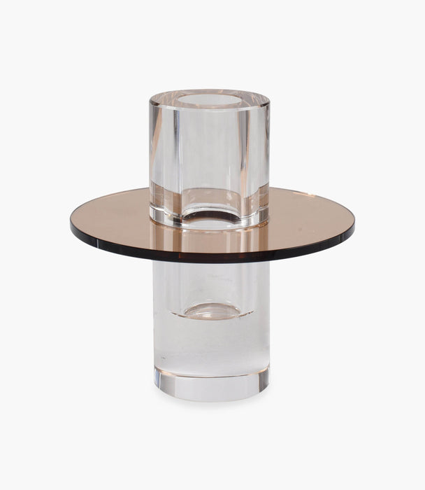 Kiyara Crystal Glass Vase Clear & Brown High 12x12x12.5cm - Roomours UAE