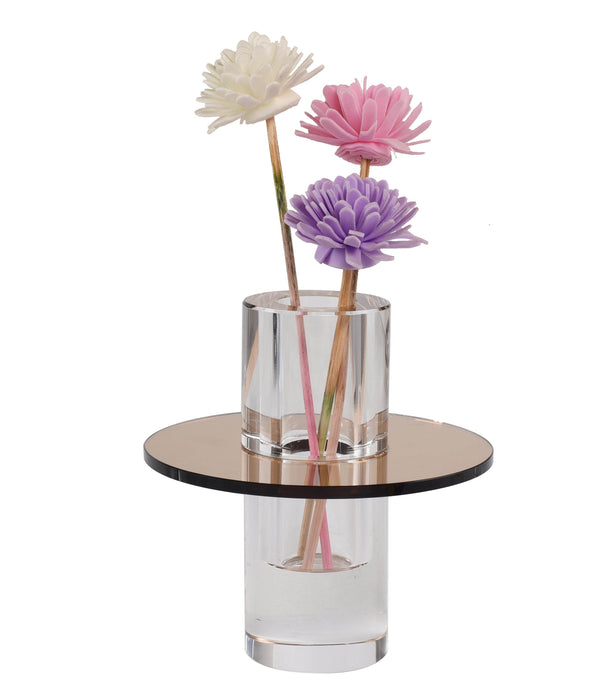Kiyara Crystal Glass Vase Clear & Brown High 12x12x12.5cm - Roomours UAE