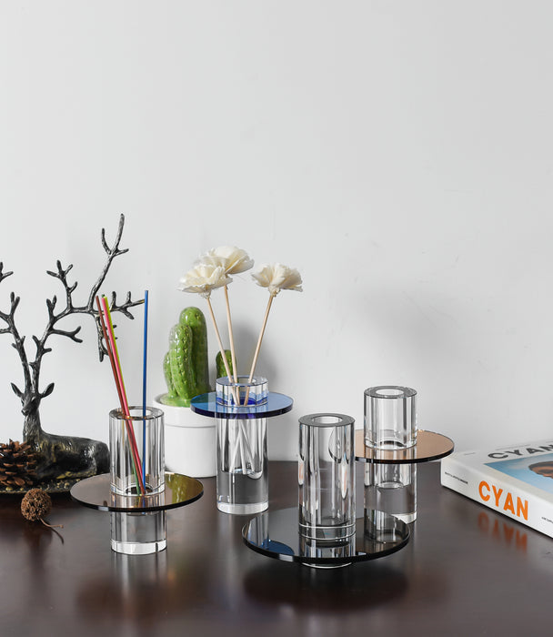 Kiyara Crystal Glass Vase Clear & Black 15x15x12.5cm