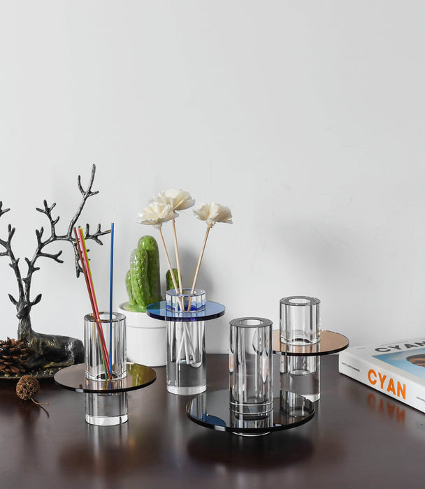 Kiyara Crystal Glass Vase Clear & Black 15x15x12.5cm - Roomours UAE